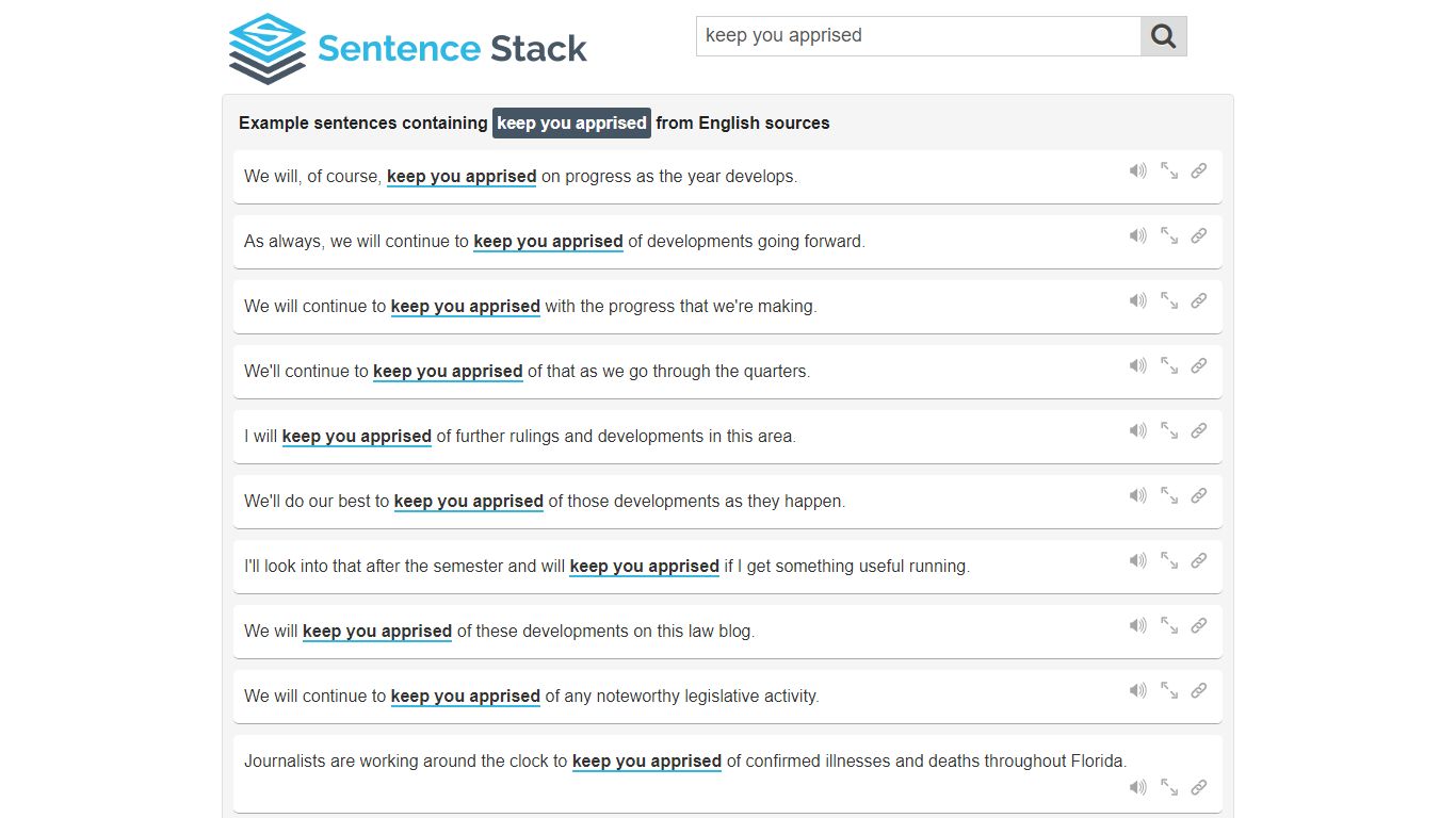 keep you apprised in a sentence | Sentence Stack