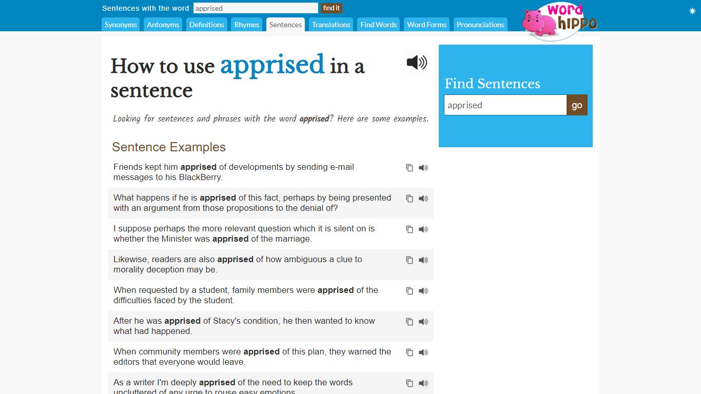 How to use "apprised" in a sentence - WordHippo